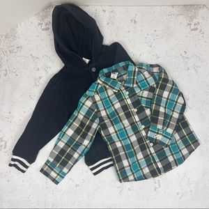Gymboree Plaid Button Down Top & Navy Hoodie